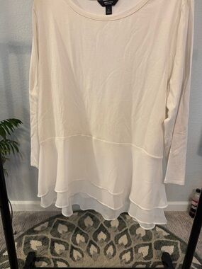 Vera Wang White Layered Chiffon-Hem Long Sleeve Tunic